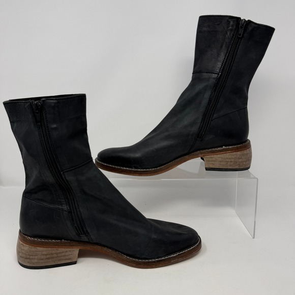 Free People Leo Ankle Boots Women's EU 40 US 10 Leather Block Heel Black - Picture 3 of 9
